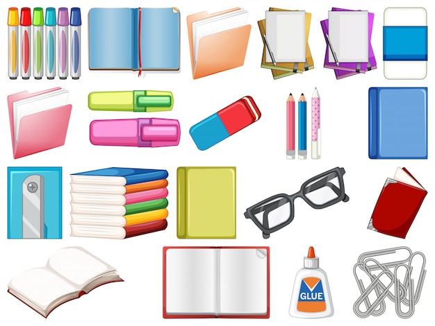 Set of stationery and books