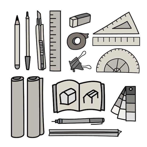 Free vector set of stationery doodle style