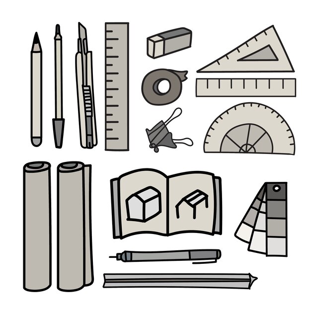 set of stationery doodle style