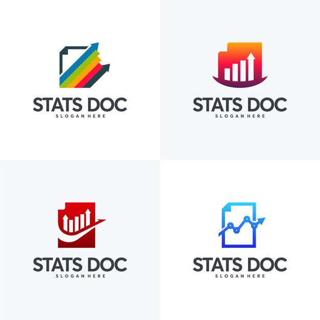 Set of stats document logo designs vector, finance book logo, stats data logo designs concept template