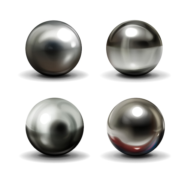 Set of steel or silver balls with shadows from below