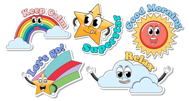 Set of sticker logo icon comic style