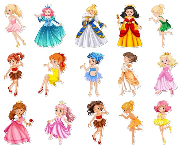 Free vector set of stickers with beautiful fairies and mermaid cartoon character