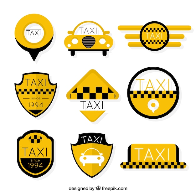 Free vector set of stickers yellow taxi