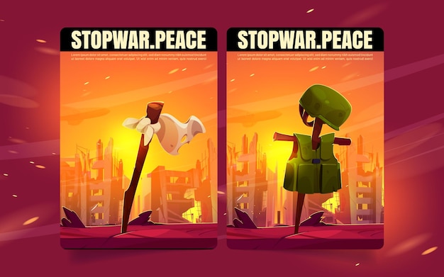 Free vector set of stop war cartoon banner vector illustration