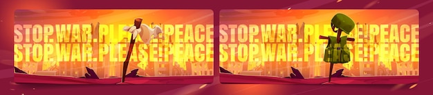 Free vector set of stop war cartoon banner vector illustration