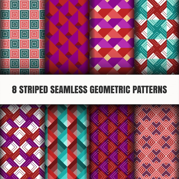 Set of striped seamless geometric patterns