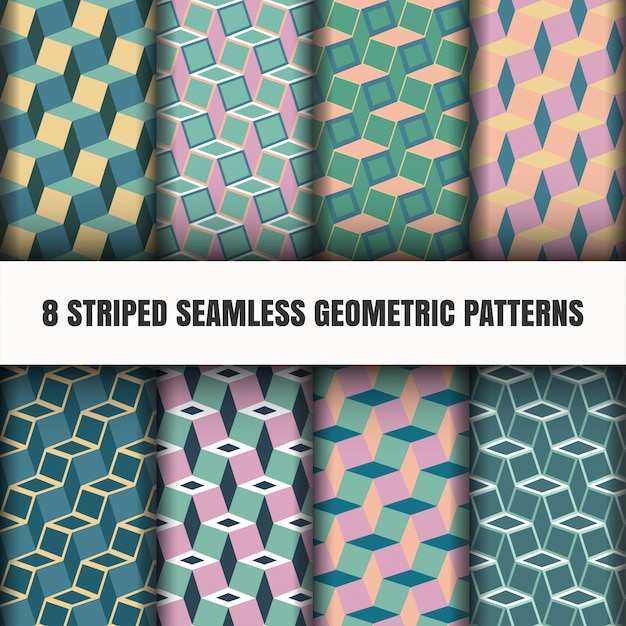 Free vector set of striped seamless geometric patterns