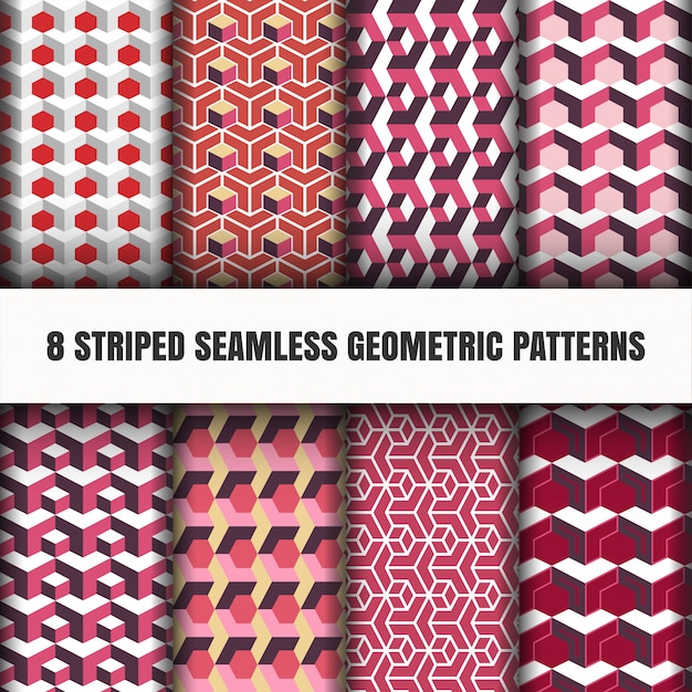 Free vector set of striped seamless geometric patterns