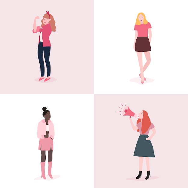 Free vector set of strong women full body vector