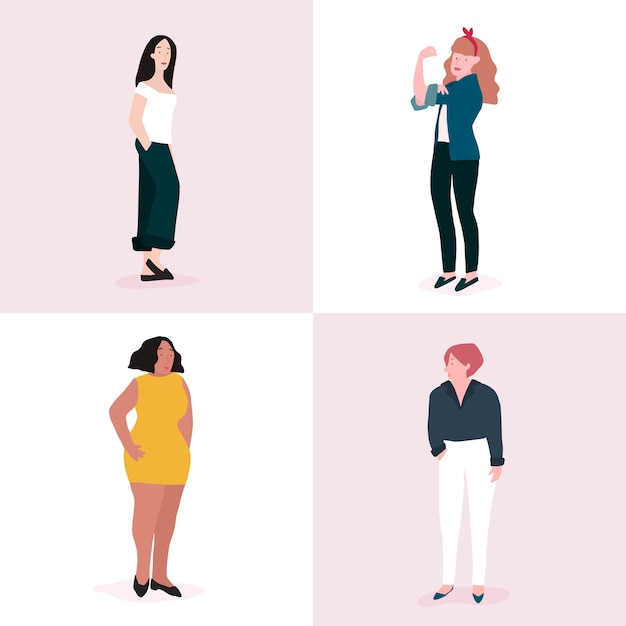 Free vector set of strong women full body vector