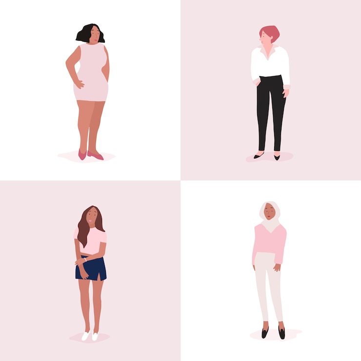 Free Vector set of strong women full body vector
