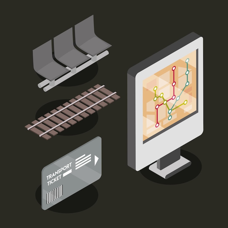 Free Vector set of subway isometric flat style