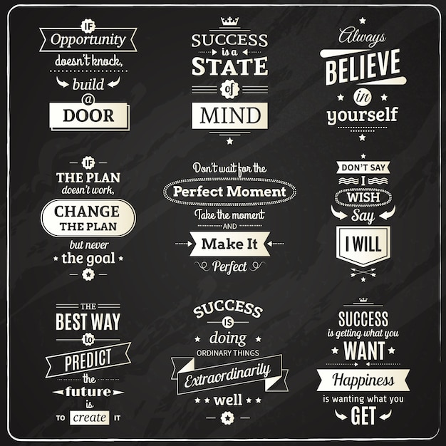 set of success motivational and philosophical quotes chalkboard