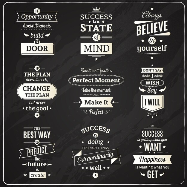 Set of success motivational and philosophical quotes chalkboard