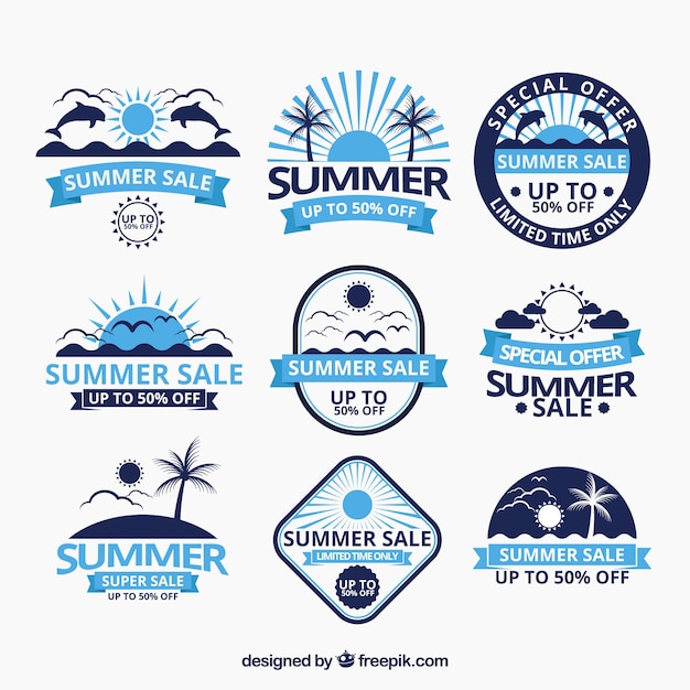 Set of summer badges in flat style