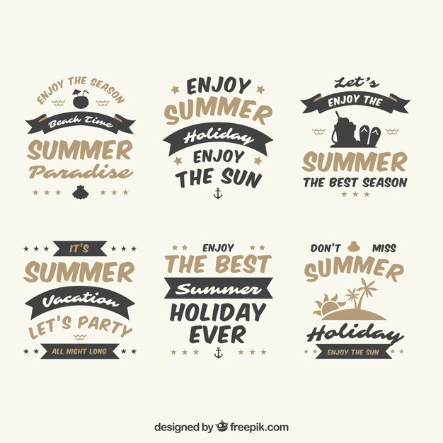 Set of summer badges with beach elements in hand drawn style