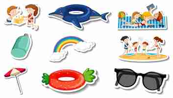 Free vector set of summer beach items and children