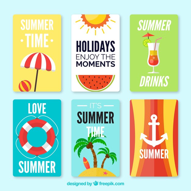 Set of summer cards with accessories