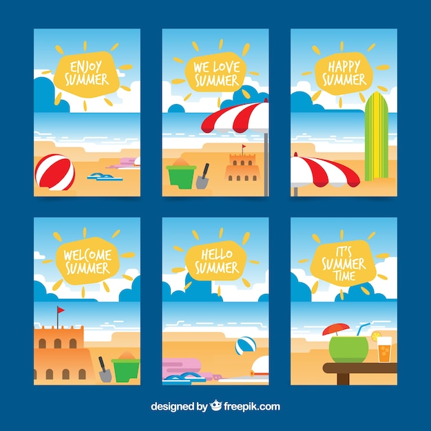 Set of summer cards with beach view