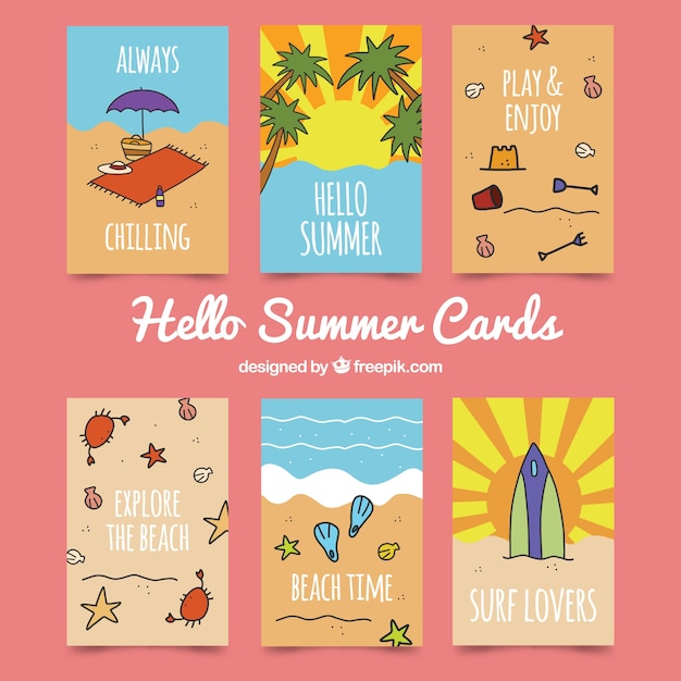 Free vector set of summer cards with beach views