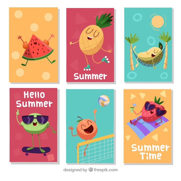 Set di carte estive con frutti di cartone animato