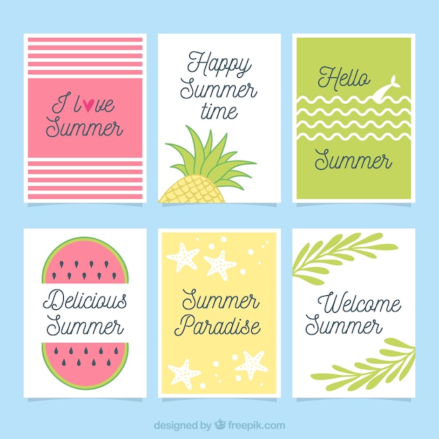 Set of summer cards with fruits and patterns