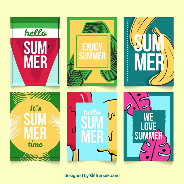 Set of summer cards with holiday elements