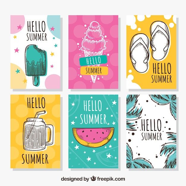 Free vector set of summer cards with holiday elements