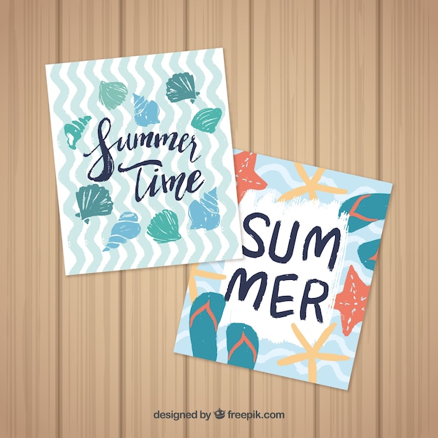 Free vector set of summer cards with seashells