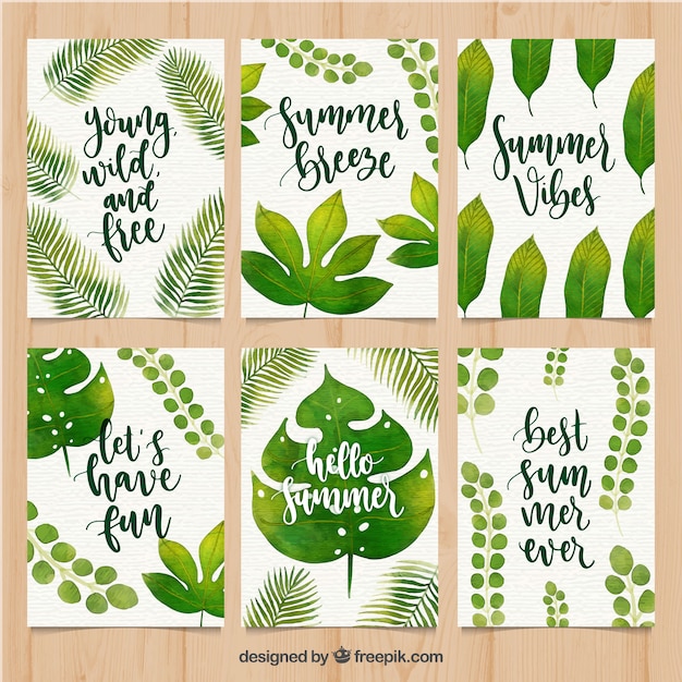 Set of summer cards with watercolor shapes