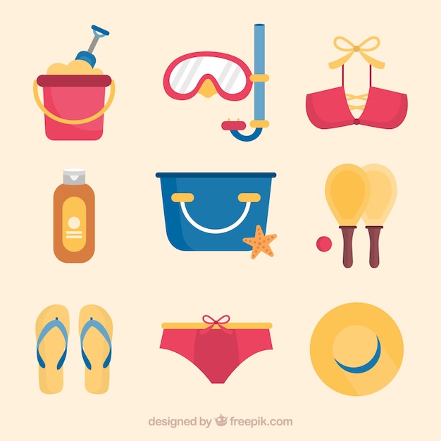 Free vector set of summer clothes and elements in flat style