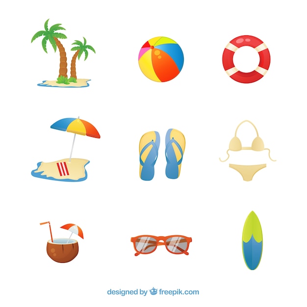 Free vector set of summer clothes and elements in flat style