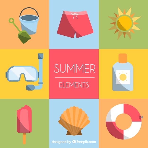 Free vector set of summer clothes and elements in flat style