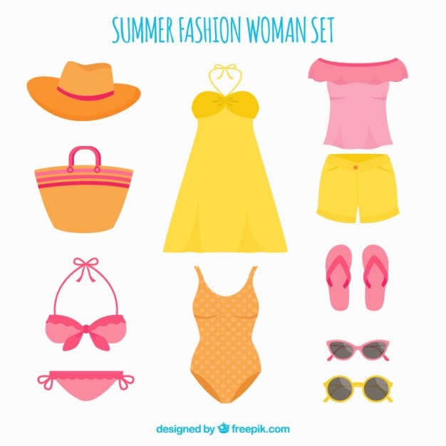Vettore gratuito set di vestiti estivi per le donne