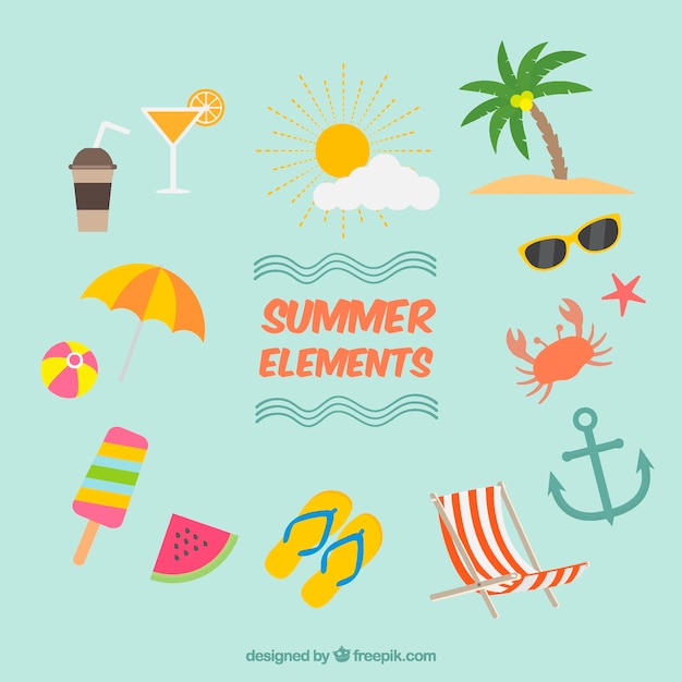 Set of summer elements in flat design