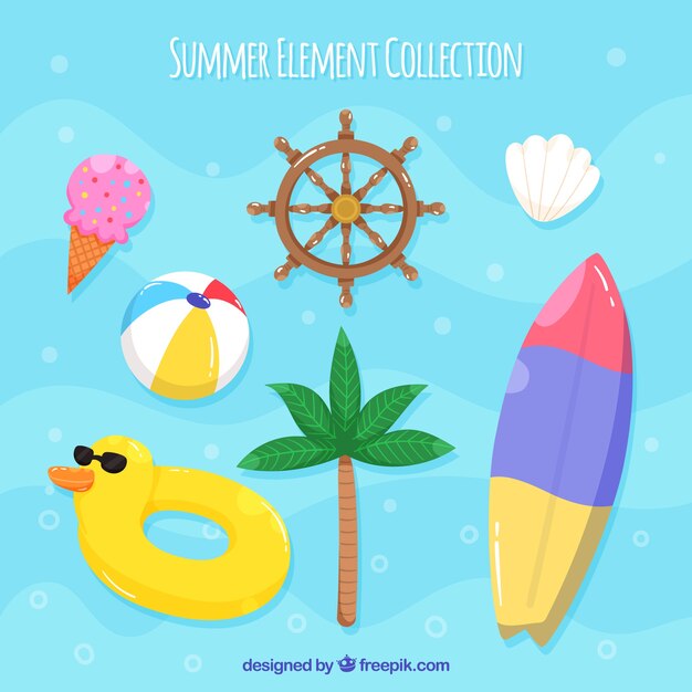 Set of summer elements in hand drawn style