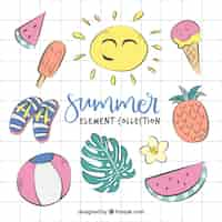 Free vector set of summer elements in hand drawn style