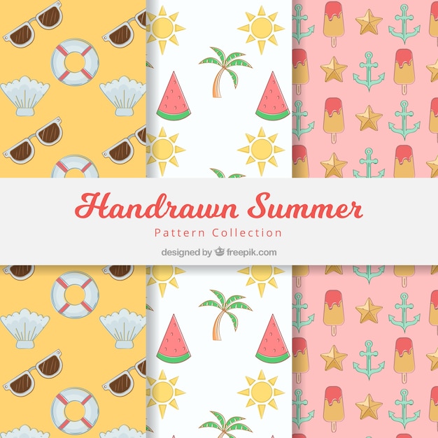 Free Vector set of summer elements patterns
