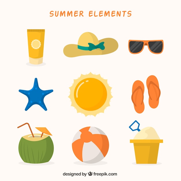 Set of summer elements with sun