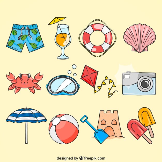 Set of summer items