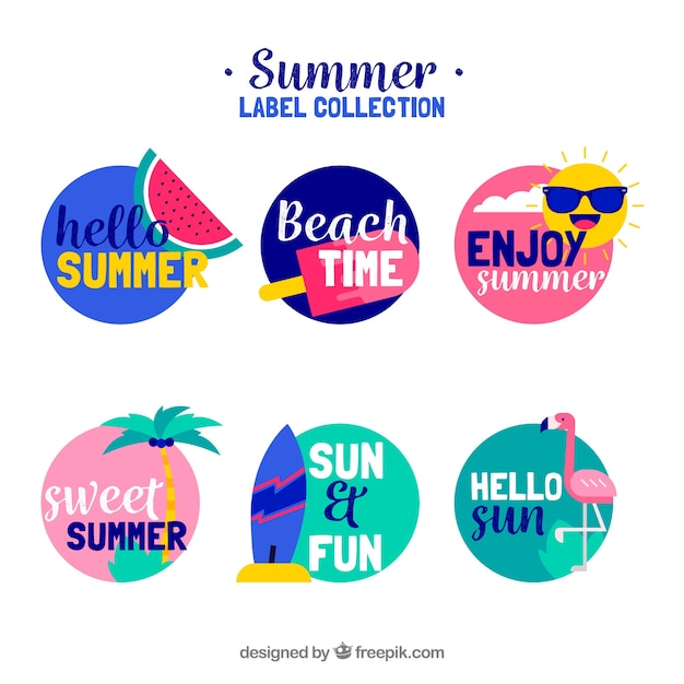 Set of summer labels in colors