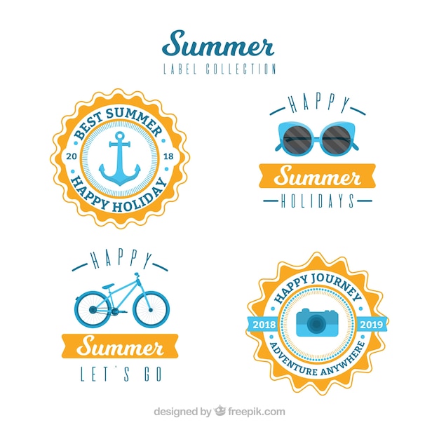 Set of summer labels with beach elements in flat style