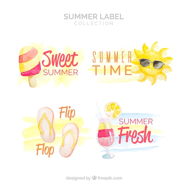 Set of summer labels with beach elements in hand drawn style