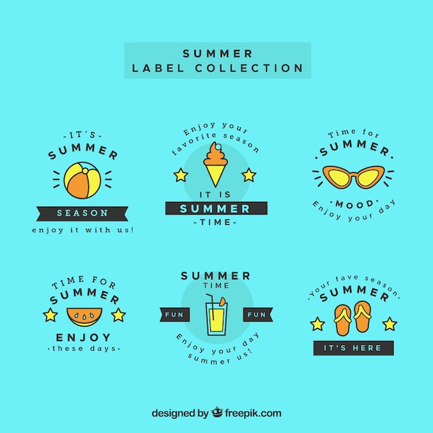 Set of summer labels with beach elements in hand drawn style