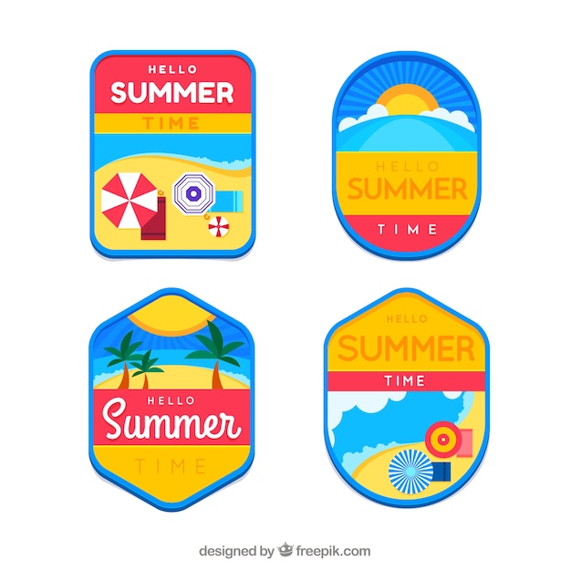 Free vector set of summer labels with beach elements in hand drawn style