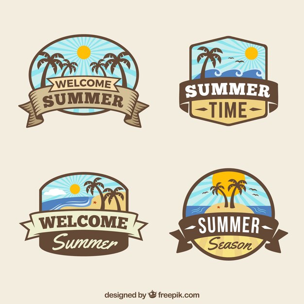 Набор летних этикеток с элементами пляжа в винтажном стиле