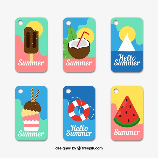 Set of summer labels with beach elements