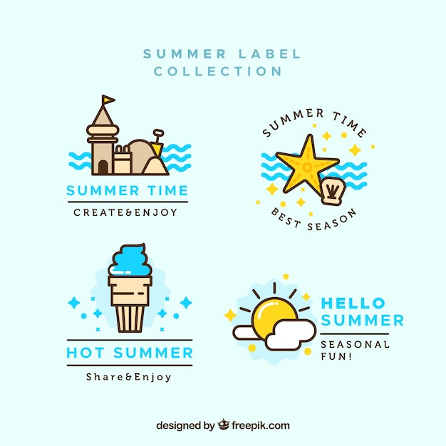 Free vector set of summer labels with beach elements