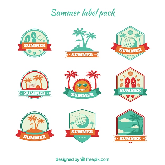 Free vector set of summer labels with orange details